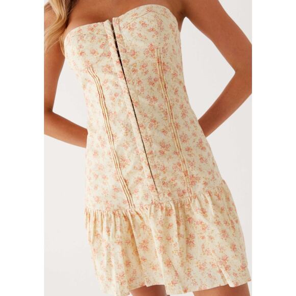 Peppermayo Yellow Pink Floral Strapless Dress Size 6 - Picture 1 of 5